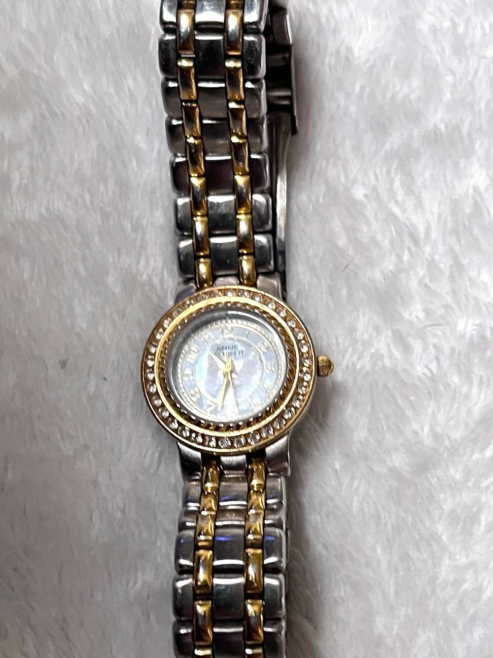 Vintage Anne Klein Two-Tone Gold and Silver Crystal Bezel Women's Watch
